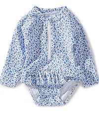 Little Me Baby Girls Long-Sleeve Floral-Printed Skirted One-Piece Rashguard Swimsuit