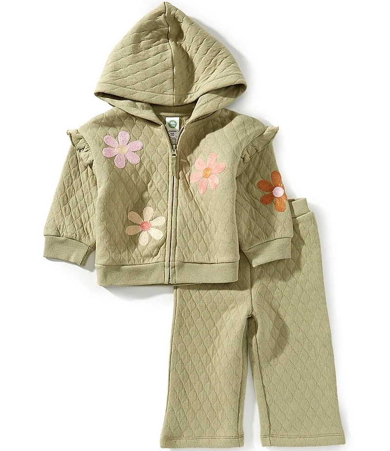Little Me Baby Girls Long-Sleeve Flower Print Hoodie & Coordinating Jogger Pants Set