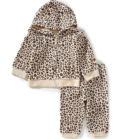Little Me Baby Girls Long-Sleeve Leopard-Print Hoodie & Coordinating Jogger Pant Set
