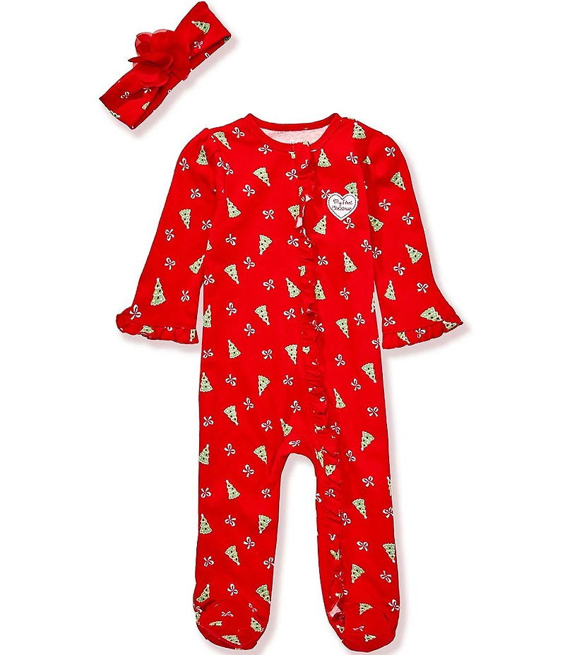 Little Me Baby Girls Long-Sleeve Pretty Trees Footed Coverall