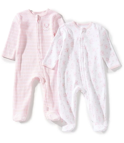 Little Me Baby Girls Long Sleeve Puppies Print Organic Cotton 2-Pack Footie Set