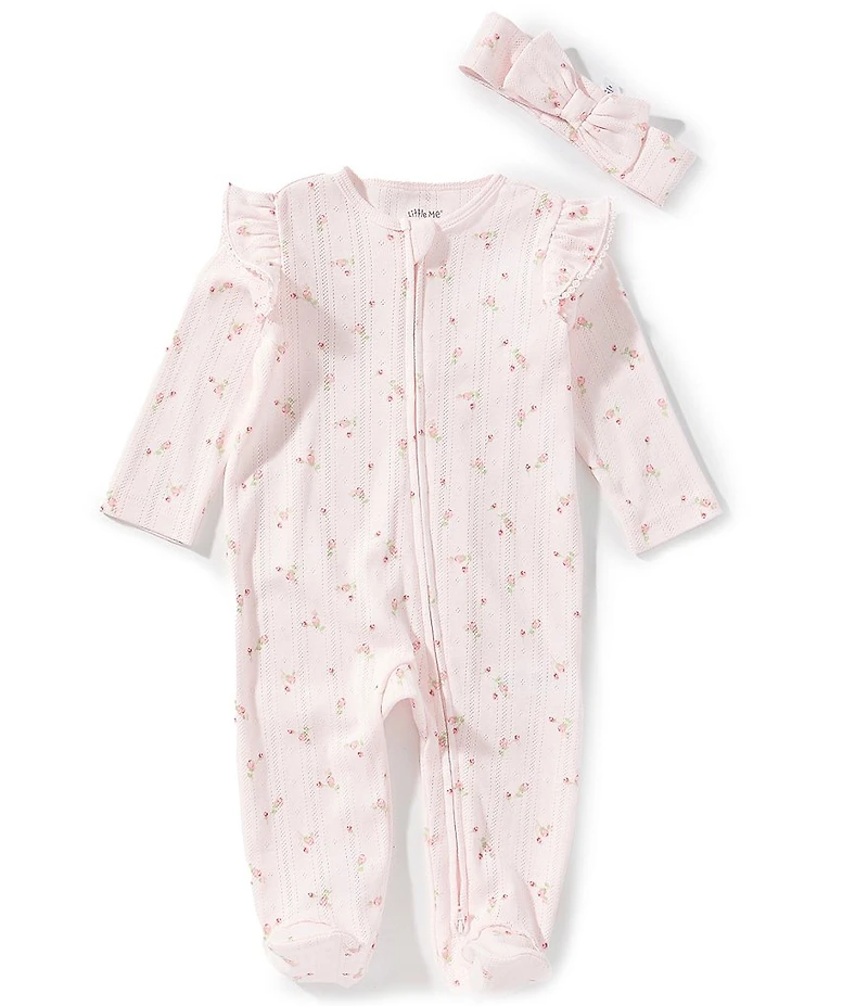 Little Me Baby Girls Long-Sleeve Sweet Rose Printed Footed Coverall