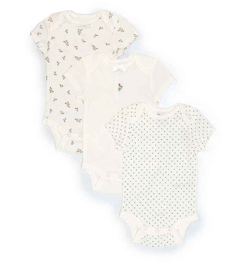 Little Me Baby Girls Short-Sleeve Rosebud Bodysuit Three-Pack