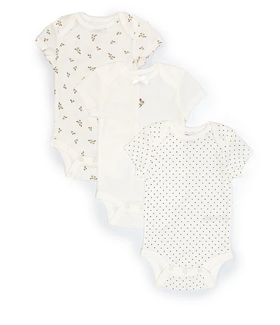 Little Me Baby Girls Short-Sleeve Rosebud Bodysuit Three-Pack