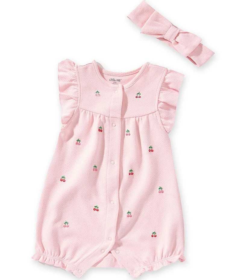 Little Me Baby Girls Organic Cotton Flutter-Sleeve Cherry-Printed Romper