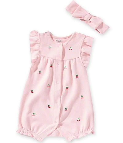 Little Me Baby Girls Organic Cotton Flutter-Sleeve Cherry-Printed Romper