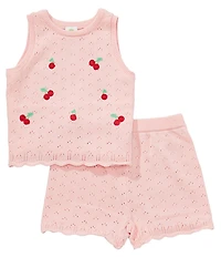 Little Me Baby Girls Organic Cotton Sleeveless Cherry Pointelle Knit Tank Top & Matching Shorts Set