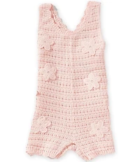 Little Me Baby Girls Organic Cotton Sleeveless Flower Pointelle Knit Romper