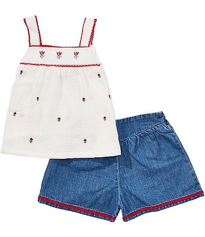 Little Me Baby Girls Organic Cotton Sleeveless Tulip Tank Top & Chambray Shorts Set