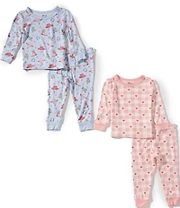 Little Me Baby Girls Playful Cowgirl/Checked Heart-Printed 4-Piece Pajama Set
