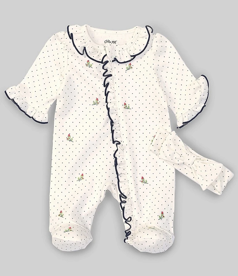Little Me Baby Girls Long-Sleeve Rosebud Print Footie Coverall & Bow Headband Set