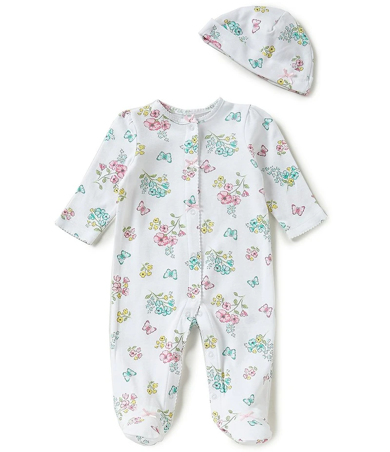 Little Me Baby Girls Meadow Floral Footie Coverall & Hat Set