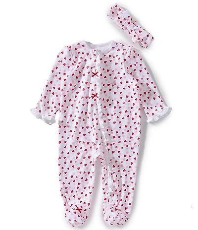 Little Me Baby Girls Short Sleeve Allover Print Valentines Footie