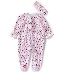 Little Me Baby Girls Short Sleeve Allover Print Valentines Footie