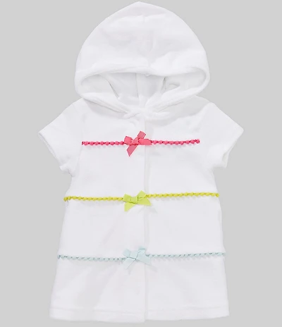 Little Me Baby Girls Short-Sleeve Pom-Pom-Detailed Terrycloth Hooded Swimsuit Coverup