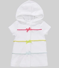 Little Me Baby Girls Short-Sleeve Pom-Pom-Detailed Terrycloth Hooded Swimsuit Coverup