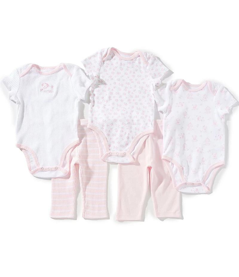 Little Me Baby Girls Short Sleeves Puppies Print Organic Cotton Bodysuit & Pants 5-Piece set