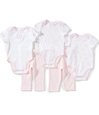 Little Me Baby Girls Short Sleeves Puppies Print Organic Cotton Bodysuit & Pants 5-Piece set