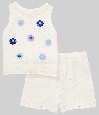Little Me Baby Girls Sleeveless Organic Cotton Daisy Motif Pointelle-Knit Tank Top & Matching Pointelle-Knit Shorts Set