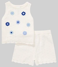 Little Me Baby Girls Sleeveless Organic Cotton Daisy Motif Pointelle-Knit Tank Top & Matching Pointelle-Knit Shorts Set