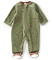 Little Me Baby Horse Print Zip Velour Footie