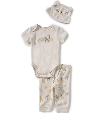 Little Me Baby Short Sleeve Bodysuit & Jungle Print Pants 3-Piece Set With Hat