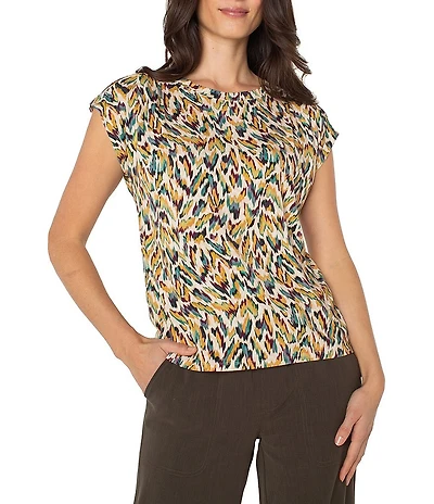 Liverpool Los Angeles Multi Animal Print Boat Neck Cap Sleeve Top