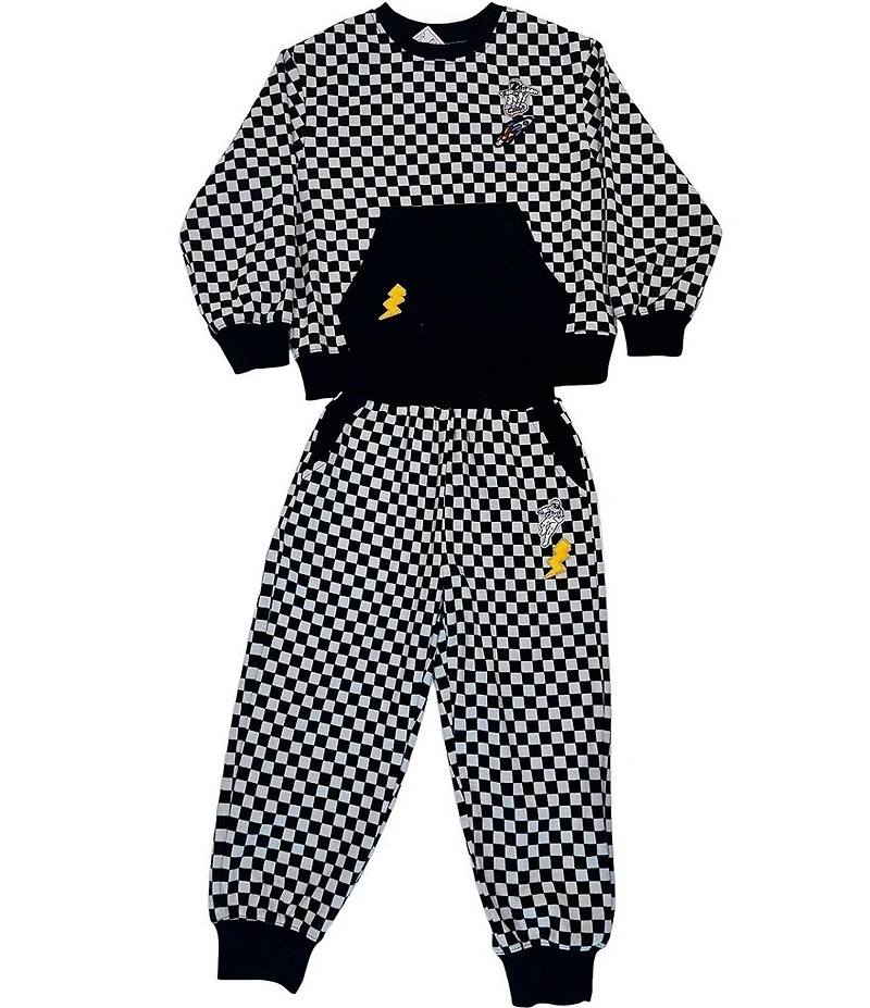 Lola + The Boys Big Boys Long Sleeve Checker Astro Patch Pullover & Joggers Set