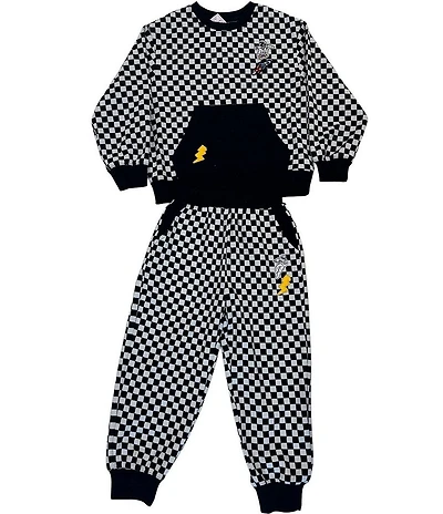 Lola + The Boys Big Boys Long Sleeve Checker Astro Patch Pullover & Joggers Set