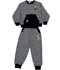 Lola + The Boys Big Boys Long Sleeve Checker Astro Patch Pullover & Joggers Set
