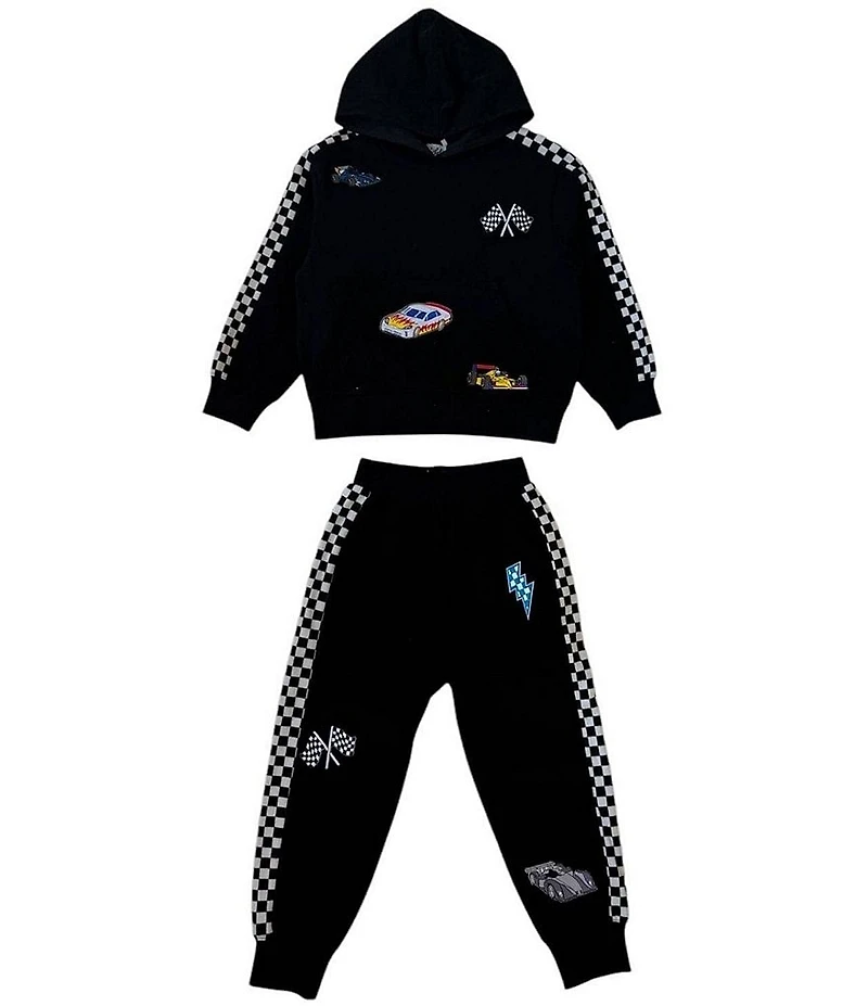 Lola + The Boys Big Boys Long Sleeve Checker Car Patch Hoodie & Joggers Set