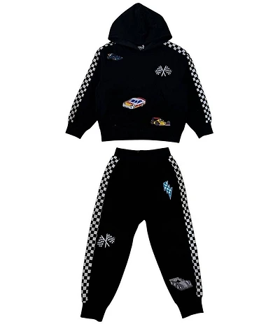 Lola + The Boys Big Boys Long Sleeve Checker Car Patch Hoodie & Joggers Set