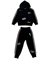 Lola + The Boys Big Boys Long Sleeve Checker Car Patch Hoodie & Joggers Set