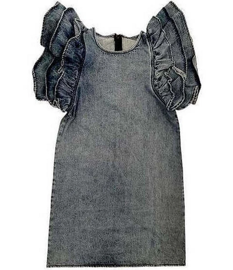 Lola + The Boys Little/Big Girls Short Sleeves Denim Ruffle Dress