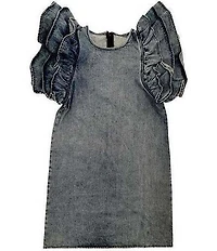 Lola + The Boys Little/Big Girls Short Sleeves Denim Ruffle Dress