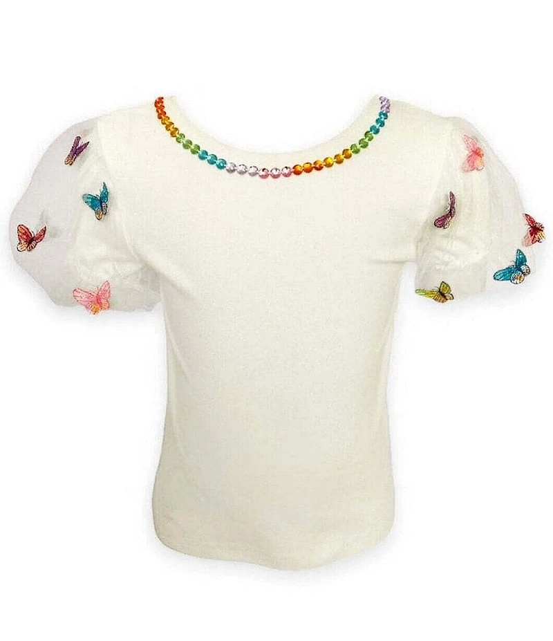 Lola + The Boys Little/Big Girls 3D Rainbow Butterflies Puff Sleeve T-Shirt