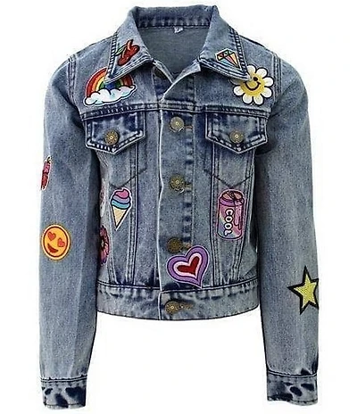 Lola + The Boys Little/Big Girls All About The Patch Crop Denim Jacket