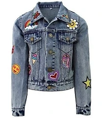 Lola + The Boys Little/Big Girls All About The Patch Crop Denim Jacket
