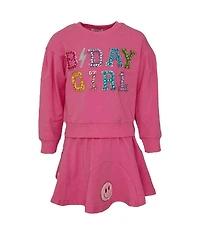 Lola + The Boys Little/Big Girls Crystal Gem Birthday Girl Sweatshirt & Skirt Set