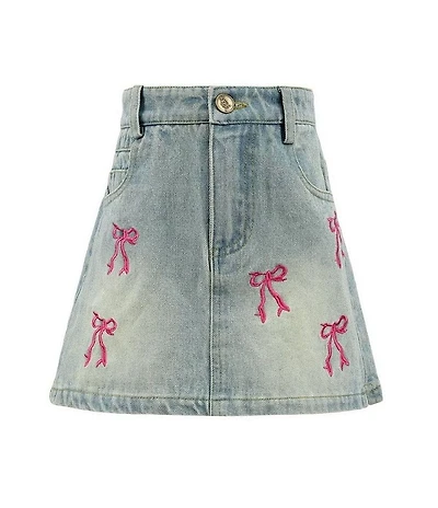 Lola + The Boys Little/Big Girls Cutie Bows Embroidered Denim Skirt