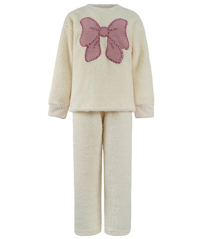 Lola + The Boys Little/Big Girls Long Sleeve Big Bow Crystal Fuzzy Top & Pants Set