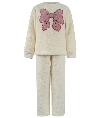 Lola + The Boys Little/Big Girls Long Sleeve Big Bow Crystal Fuzzy Top & Pants Set