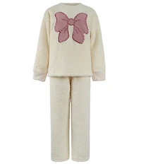 Lola + The Boys Little/Big Girls Long Sleeve Big Bow Crystal Fuzzy Top & Pants Set