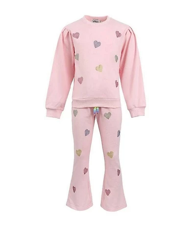 Lola + The Boys Little/Big Girls Pink Crystal Hearts Long Sleeve Sweatshirt & Flare Sweatpants Set