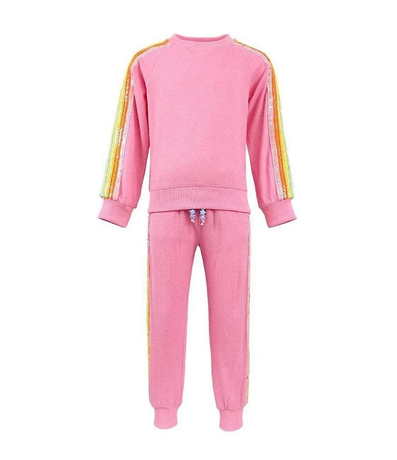 Lola + The Boys Little/Big Girls Pink Rainbow Sequin Long Sleeve Sweatshirt & Jogger Pants Set