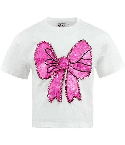 Lola + The Boys Little/Big Girls Pinky Big Bow Short Sleeve T-Shirt