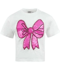 Lola + The Boys Little/Big Girls Pinky Big Bow Short Sleeve T-Shirt