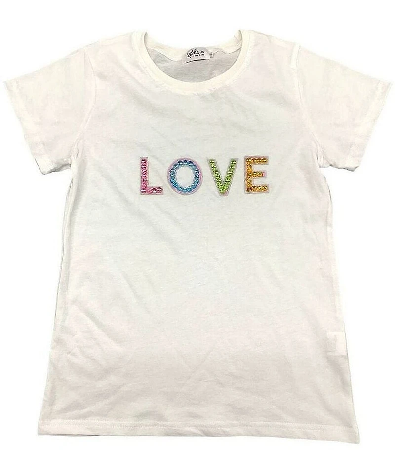 Lola + The Boys Little/Big Girls Short Sleeve Gems Love T-Shirt