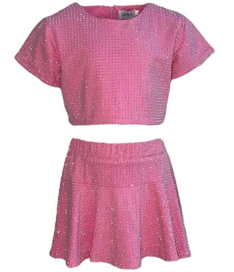 Lola + The Boys Little/Big Girls Taylor Crystal Short Sleeve Cropped T-Shirt & Skirt Set