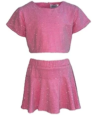 Lola + The Boys Little/Big Girls Taylor Crystal Short Sleeve Cropped T-Shirt & Skirt Set